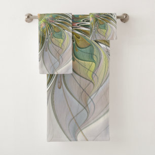 Floral Fantasy Modern Fractal Art Flower With Gold Bath Towel Set