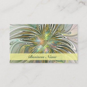 Floral Fantasy Modern Fractal Art Flower With Gold Business Card