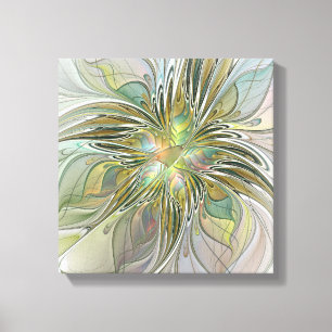 Floral Fantasy Modern Fractal Art Flower With Gold Canvas Print