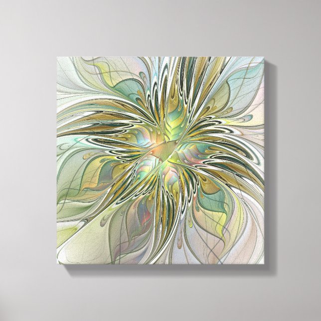 Floral Fantasy Modern Fractal Art Flower With Gold Canvas Print (Front)