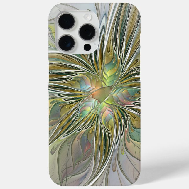Floral Fantasy Modern Fractal Art Flower With Gold Case-Mate iPhone Case (Back)