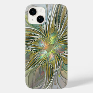 Floral Fantasy Modern Fractal Art Flower With Gold Case-Mate iPhone 14 Case