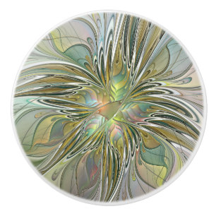 Floral Fantasy Modern Fractal Art Flower With Gold Ceramic Knob