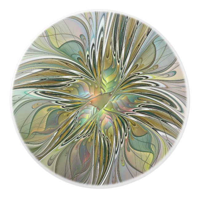 Floral Fantasy Modern Fractal Art Flower With Gold Ceramic Knob (Front)