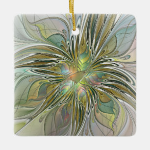 Floral Fantasy Modern Fractal Art Flower With Gold Ceramic Ornament