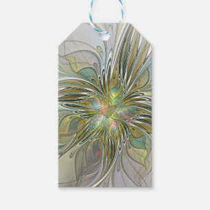 Floral Fantasy Modern Fractal Art Flower With Gold Gift Tags