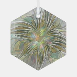 Floral Fantasy Modern Fractal Art Flower With Gold Glass Ornament