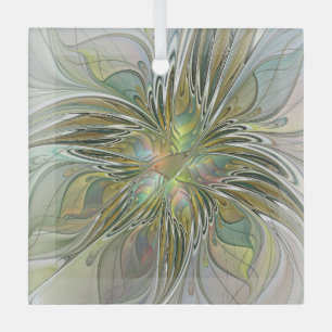 Floral Fantasy Modern Fractal Art Flower With Gold Glass Ornament