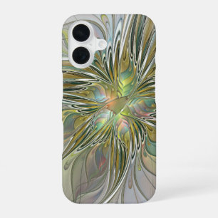 Floral Fantasy Modern Fractal Art Flower With Gold iPhone 16 Case
