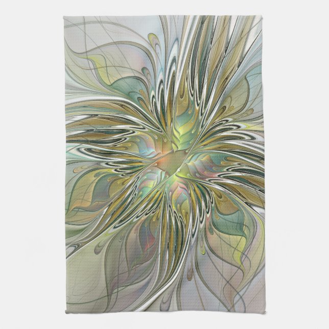 Floral Fantasy Modern Fractal Art Flower With Gold Kitchen Towel (Vertical)