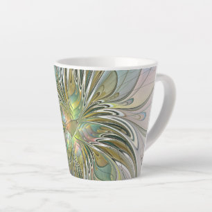 Floral Fantasy Modern Fractal Art Flower With Gold Latte Mug