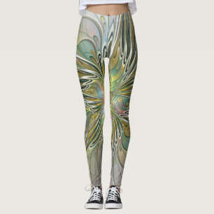 Floral Fantasy Modern Fractal Art Flower With Gold Leggings
