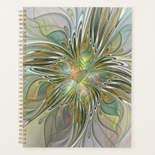 Floral Fantasy Modern Fractal Art Flower With Gold Planner