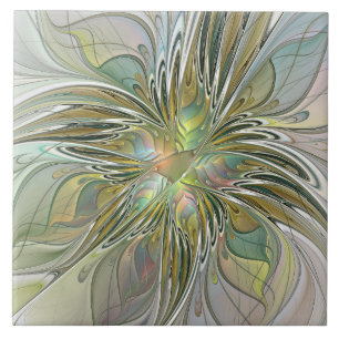 Floral Fantasy Modern Fractal Art Flower With Gold Tile