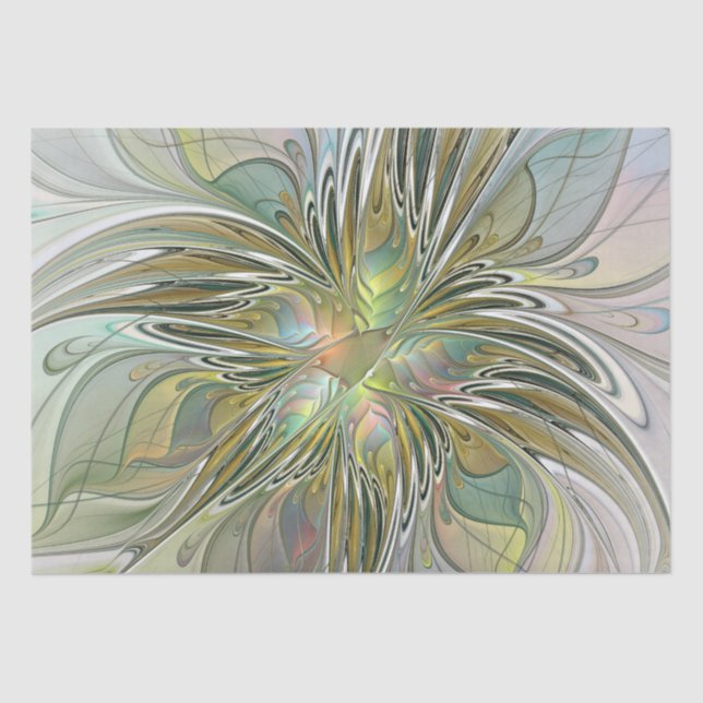 Floral Fantasy Modern Fractal Art Flower With Gold Tissue Paper (Front)
