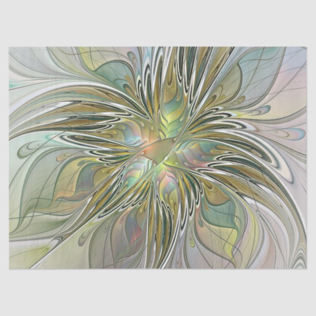 Floral Fantasy Modern Fractal Art Flower With Gold Tissue Paper (Front)