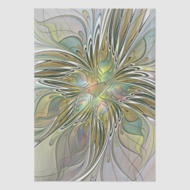 Floral Fantasy Modern Fractal Art Flower With Gold Tissue Paper (Front)