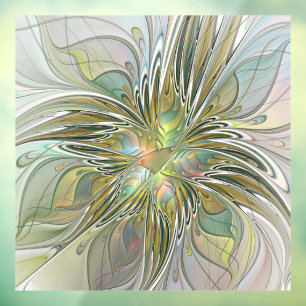 Floral Fantasy Modern Fractal Art Flower With Gold Window Cling