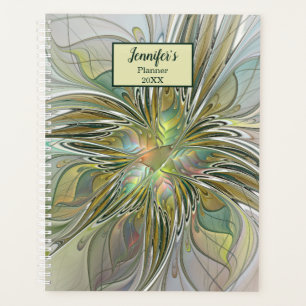 Floral Fantasy Modern Fractal Flower W. Gold Name Planner