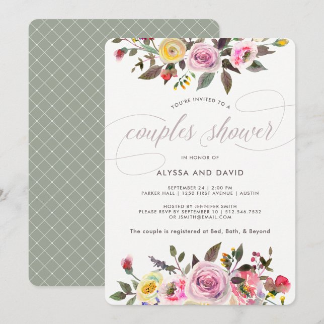 Floral Fantasy | Modern Watercolor Couples Shower Invitation (Front/Back)