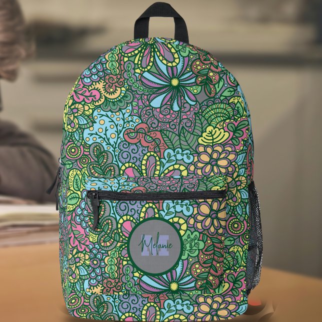 Floral Fantasy Name and Inital Printed Backpack (Creator Uploaded)