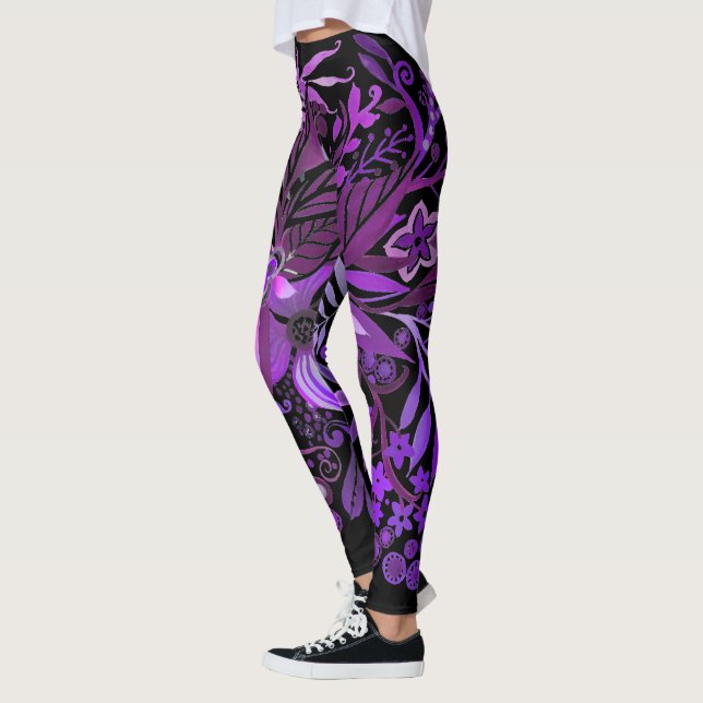 Floral Fantasy Purple Leggings (Left)