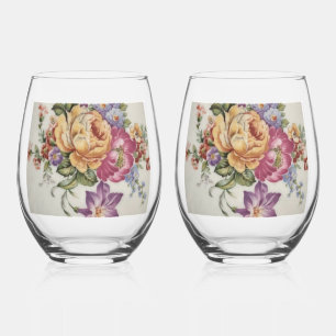 Floral Fantasy     Stemless Wine Glass