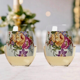 Floral Fantasy     Stemless Wine Glass