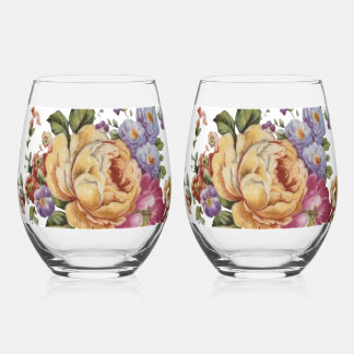 Floral Fantasy Stemless Wine Glass