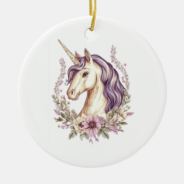 Floral Fantasy Unicorn  (1) Ceramic Ornament (Front)