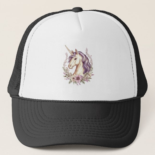 Floral Fantasy Unicorn  (1) Trucker Hat (Front)