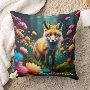 "Floral Fantasy with Fox" Throw Pillow