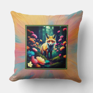 "Floral Fantasy with Fox" Throw Pillow