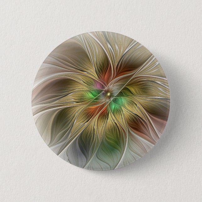 Floral Fantasy With Gold Modern Abstract Fractal 2 Inch Round Button (Front)