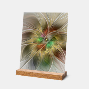 Floral Fantasy With Gold Modern Abstract Fractal Acrylic Sign