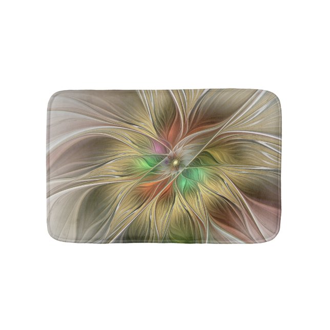 Floral Fantasy With Gold Modern Abstract Fractal Bath Mat (Front)