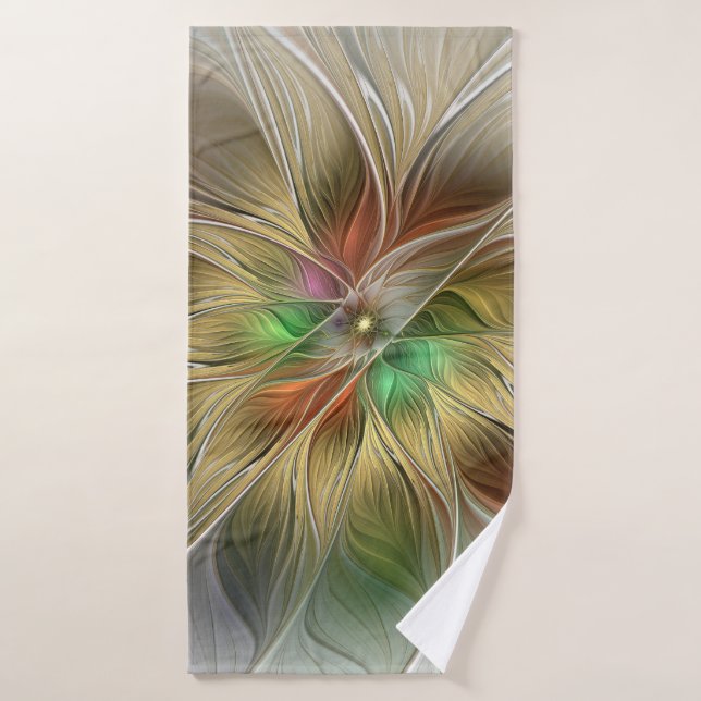 Floral Fantasy With Gold Modern Abstract Fractal Bath Towel (Bath Towel)
