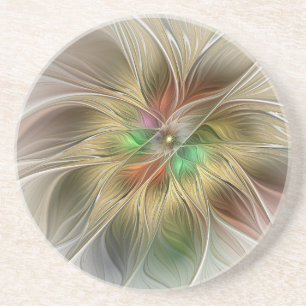 Floral Fantasy With Gold Modern Abstract Fractal Coaster