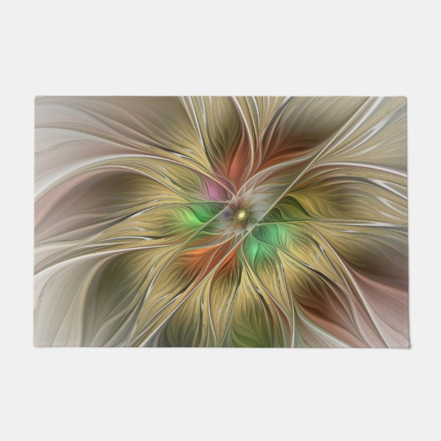 Floral Fantasy With Gold Modern Abstract Fractal Doormat (Front)
