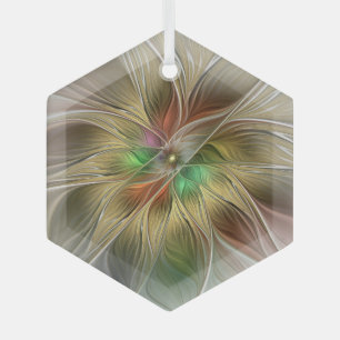 Floral Fantasy With Gold Modern Abstract Fractal Glass Ornament