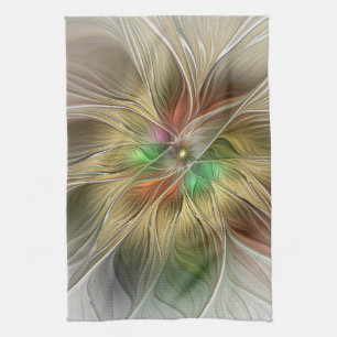 Floral Fantasy With Gold Modern Abstract Fractal Kitchen Towel