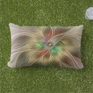 Floral Fantasy With Gold Modern Abstract Fractal Lumbar Pillow