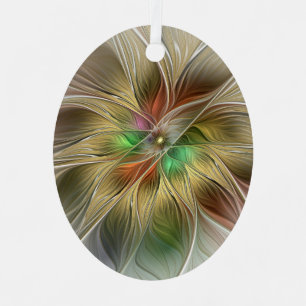 Floral Fantasy With Gold Modern Abstract Fractal Metal Ornament