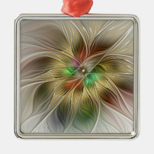 Floral Fantasy With Gold Modern Abstract Fractal Metal Ornament