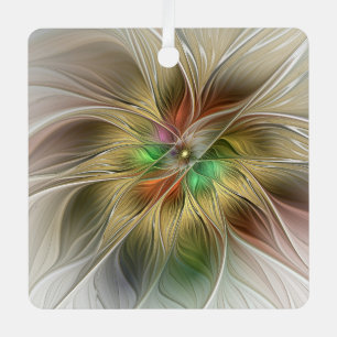 Floral Fantasy With Gold Modern Abstract Fractal Metal Ornament