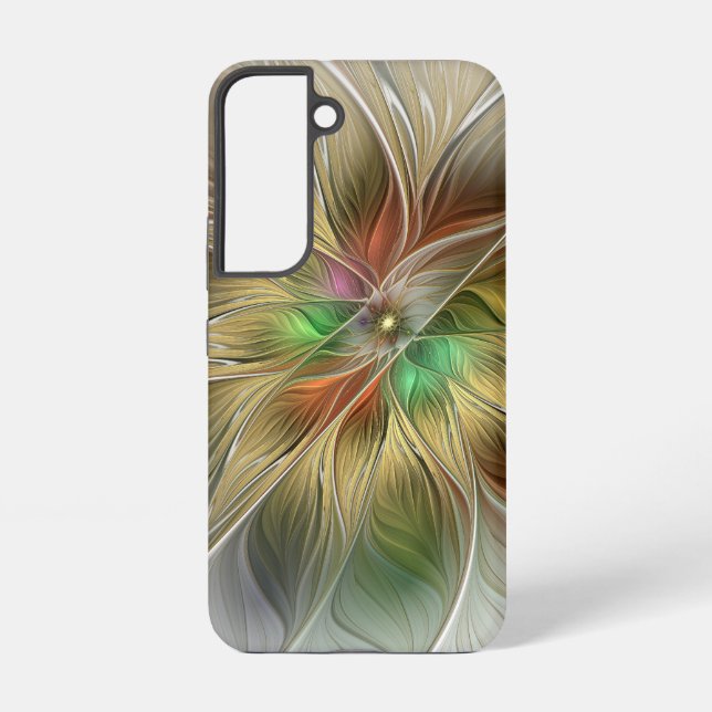 Floral Fantasy With Gold Modern Abstract Fractal Samsung Galaxy S22 Case (Back)