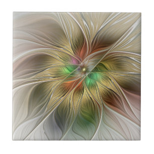 Floral Fantasy With Gold Modern Abstract Fractal Tile