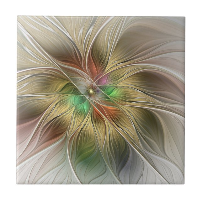 Floral Fantasy With Gold Modern Abstract Fractal Tile (Front)