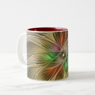 Floral Fantasy With Gold Modern Abstract Fractal Two-Tone Coffee Mug