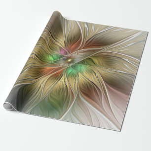 Floral Fantasy With Gold Modern Abstract Fractal Wrapping Paper